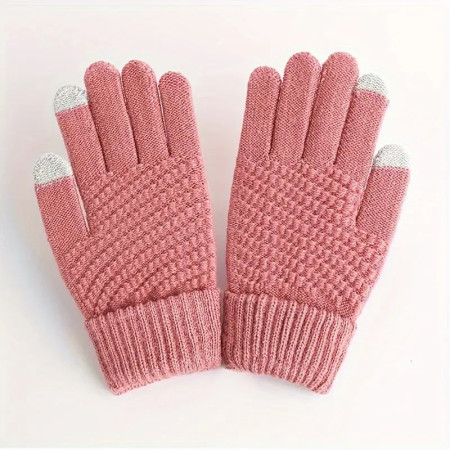 Manusi de Dama,  Functie Touchscreen (ecran tactil), Material Acril Tricotat, Manseta Elastica, Interior Catifelat, Marime Universala, Roz