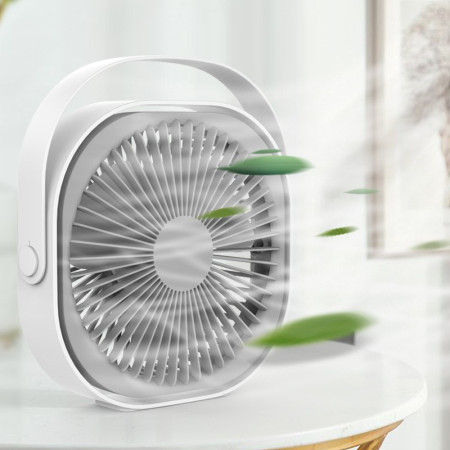 Mini ventilator pentru birou cu usb,  rotire 360 grade, 3 viteze, 4000 mA, 13.5 x 12,8, Gri