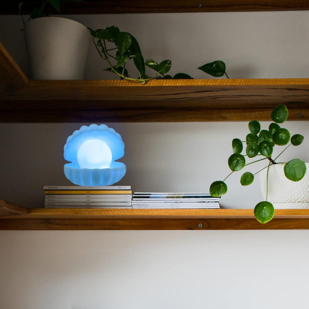 Lampa de Veghe,  Model Scoica cu Perla, Lumina Calda, 10 x 8.5 cm, Led, Baterii Incluse 3 x LR44, Albastru