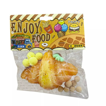 Jucarie Antistres Squishy, Cyrax, cu Revenire Lenta, Squeeze Pinch Family, Model Croissant, 10x8 cm, 90g, Ambalaj Transparent, Maro