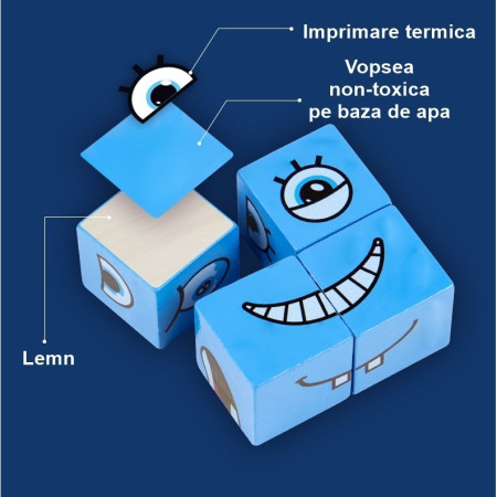Jucarie Pentru Copii Montessori Cyrax, Cub din Lemn, Asamblare Fete, 64 de Carti Distractive, pentru Baieti si Fete, Varsta +3 ani, Educativ, Cutie din Aluminiu, 13.5 x 4 x 9 cm, multicolor