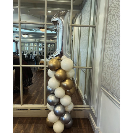 Balon din Folie Metalizata, Cyrax, Figurina Cifra, Tema Aniversare 40 cm, Ambalaj Individual, Pai inclus, Umflare cu Aer sau Heliu, Argintiu, Cifra 1