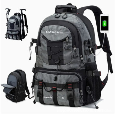 Rucsac Multifunctional de Alpinism,  Capacitate 36-55 L, de Calatorie, Impermeabil, Slot USB Incarcare Telefon, Bretele Reglabile, 52 x 34 x 19 cm, Gri
