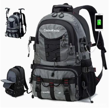 Rucsac Multifunctional de Alpinism,  Capacitate 36-55 L, de Calatorie, Impermeabil, Slot USB Incarcare Telefon, Bretele Reglabile, 52 x 34 x 19 cm, Gri