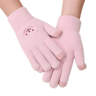 Manusi Dama,  Model Fata Zambitoare, Functie Touchscreen (ecran tactil), Material Lana Brodata, Manseta Elastica, Interior Pufos, Marime Universala, Roz
