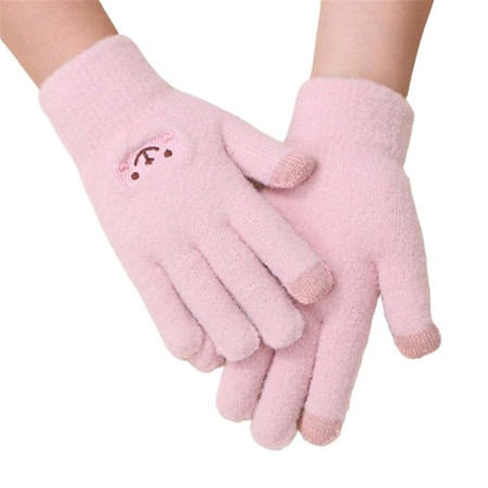 Manusi Dama,  Model Fata Zambitoare, Functie Touchscreen (ecran tactil), Material Lana Brodata, Manseta Elastica, Interior Pufos, Marime Universala, Roz