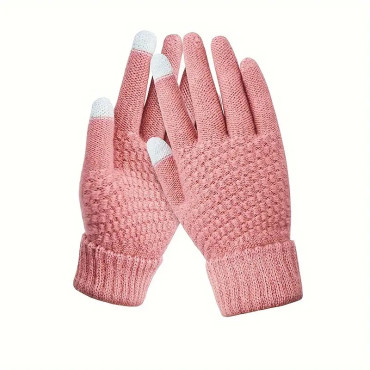 Manusi de Dama,  Functie Touchscreen (ecran tactil), Material Acril Tricotat, Manseta Elastica, Interior Catifelat, Marime Universala, Roz