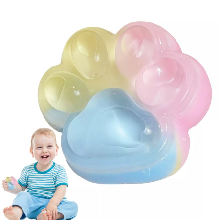 Jucarie Antistres Squishy, Cyrax, cu Revenire Lenta, Squeeze Pinch Family, Model Cat Paw, 6.5 x 6 cm, din Tpr, 4-6 Ani, Model Curcubeu, Multicolor cu Insertii