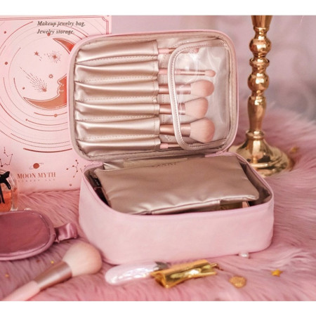 Geanta de Calatorie, Cyrax, pentru Cosmetice si Articole de Toaleta, Material Impermeabil, 2 in 1, Portfard Interior Detasabil, 23 x 16 x 8 cm, Roz