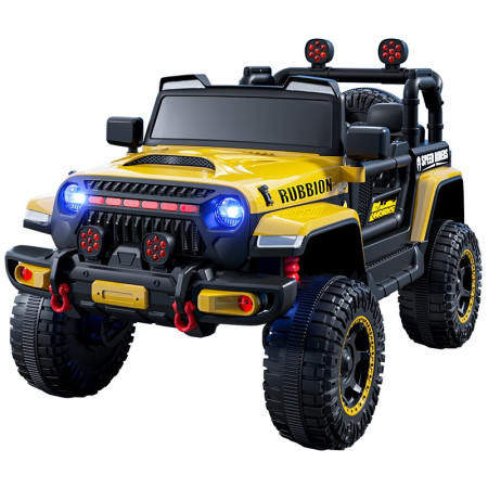 Masina Electrica pentru Copii, Cyrax, Off-Road, Conectare Bluetooth, telecomanda, Tractiune Spate, Lumina Intermitenta, Baterie 12V 7Ah, 120 x 63 x 68cm, Galben