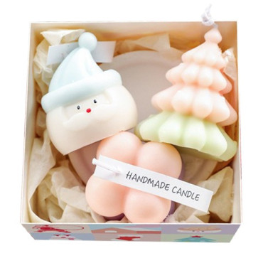 Lumanari Parfumate de Craciun,  Gift Box Set cu 3 Lumanari Aromaterapie, 11 x 11 x 7.5 cm, Roz Verde