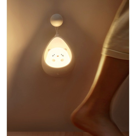 Lampa de Veghe,  Portabila, cu 2 Moduri de Functionare, Silicon Non-Toxic, Reincarcabila USB, Senzor Miscare, Model Pisica, Alb