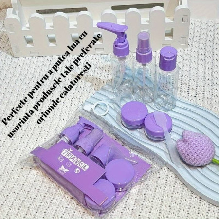 Set Recipiente pentru Cosmetice, Cyrax, 5 Piese, cu Gentuta, pentru Calatorii, Reutilizabile, Mov, Material Plastic, 40 ml, 10g