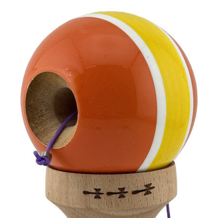 Kendama X Originala, Profesionala, Cyrax, Big Cups V2, Super Sticky Legendary Cupe Mari, Rulment Metalic cu Ata 55 cm, Portocaliu/Galben/Alb