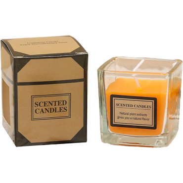 Lumanare Parfumata,  Model Pahar Transparent, cu Ulei Esential, 4.8 x 5.4 x 5.5 cm, Aroma de Portocala, Portocaliu