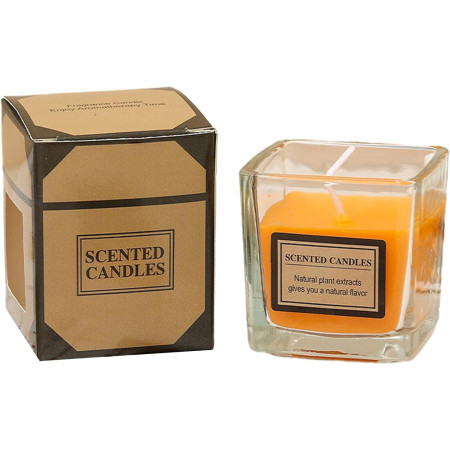 Lumanare Parfumata,  Model Pahar Transparent, cu Ulei Esential, 4.8 x 5.4 x 5.5 cm, Aroma de Portocala, Portocaliu