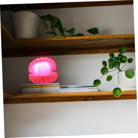 Lampa de Veghe,  Model Scoica cu Perla, Lumina Calda, 10 x 8.5 cm, Led, Baterii Incluse 3 x LR44, Roz