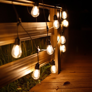 Ghirlanda Luminoasa,  cu Transformator, 10 m, 10 LED-uri Model Bulb, Interconectabila, IP44, Alb Cald