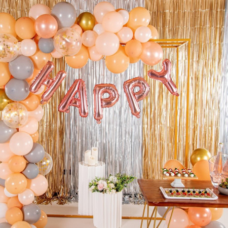 Balon Folie Metalizata Litera P, Cyrax, 40 cm, Umflati cu Heliu sau Aer, Ambalaj Individual, Pai inclus, Rose Gold